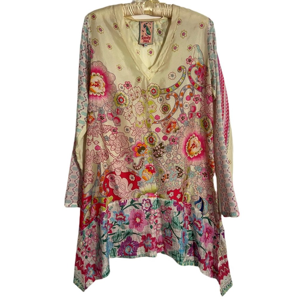 Johnny Was silk floral top, sixe XS, beautiful!